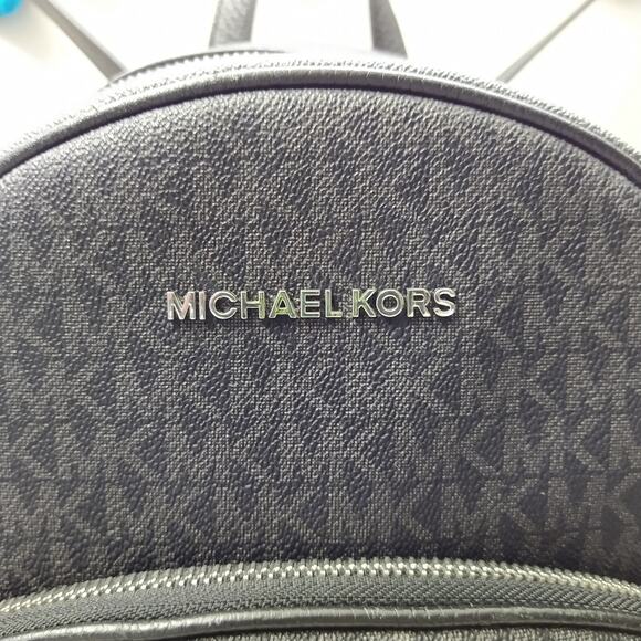 Michael Kors Black Coated Canvas Leather Trim MK Printed Zipper Backpack main image 13